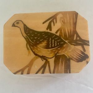 Partridge in Tree Wood Hand Painted  Wooden Trinket Box Vintage